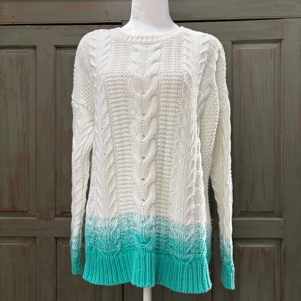 Tommy Bahama Sweater Ombré White Turquoise Medium